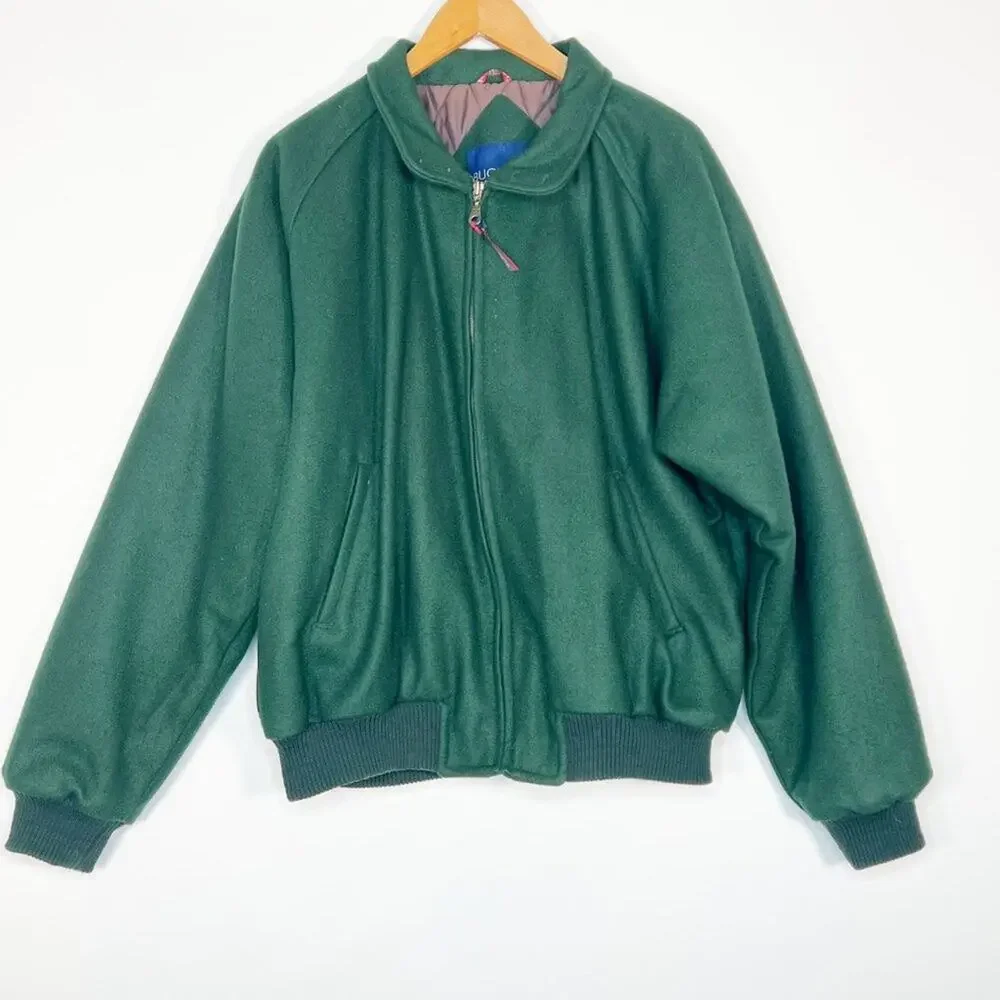 Vintage 90's Bugle Boy Hunter Green Wool Varsity Bomber Jacket Coat Mens M